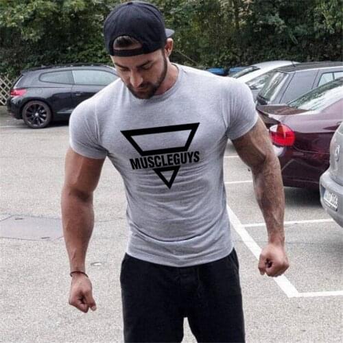 Muscleguys Brand fitness clothing Gyms Tight t-shirt mens fitness t-shirt homme Gyms tshirt men Bodybuilding slim fit Summer top