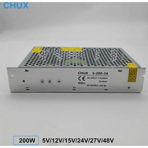 CHUX 200W Switching Mode Power Supply 5V 12V 15V 24V 27V 48V Single Output 110V 220V Ac to DC Industry SMPS Led Power Supplies