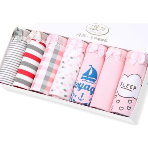 LANGSHA 7Pcs/Lot Panties Cotton Sexy Women Panties Soft Lovely Print Girl Briefs Plus Size Underwear Week Days Women Underpants