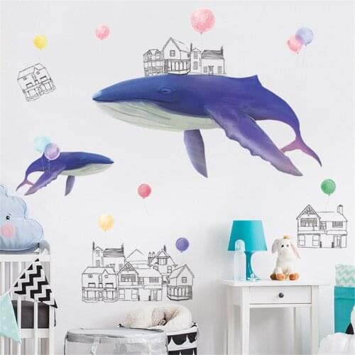 Literary Purple Whale House Bedroom Porch Wall Beautification Decorative Wall Stickers Self-adhesive Room Decoration MuralDecals