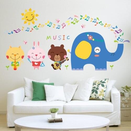 Cartoon Animals elephant monkey cat music Sticker Home Mural Art Decor Living Room kids Bedroom Decor Decal Nursery wallposter