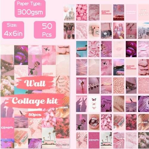 50Pcs Pink Aesthetic Picture for Wall Collage Print Kit Warm Color Room Decor for Girls Wall Art Prints for Room Dorm Posters