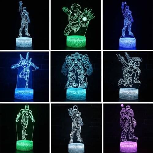Marvel Super Hero Iron Man Figure 3D LED Night Light The Avengers Armor Ironman LED 3d Acrylic Table Lamp Kids Children Gifts