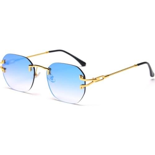 Veshion Rimless Mirror Glasses for Women Retro Style Blue Red Uv400 Square Frame Sunglasses for Men Metal Gold Framless