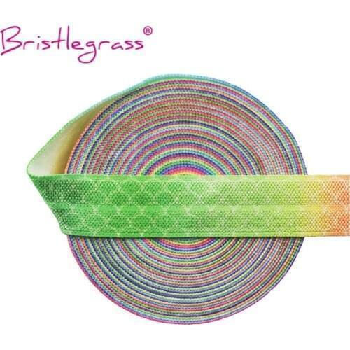 BRISTLEGRASS Wholesale 50 Yard 5/8" 15mm Mermaid Scale Print FOE Fold Over Elastic Spandex Satin Band Hair Tie Dress Sewing Trim