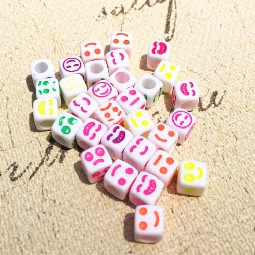 Wholesale 6*6MM 2800pcs/Lot DIY Jewelry Beads Mixed Neon Colors Smiling Face Printing Cube Square Loose Bracelet Spacer Beads