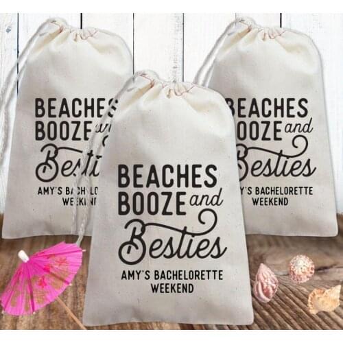 Custom text Bachelorette Party Favor Bags, Personalized Bridal Party Gift Bags, Canvas Bag, Girls Trip, Monogrammed Jewelry Bags