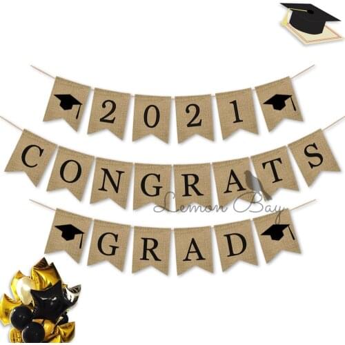 CONGRATS GRAD 2021 Graduation Ceremony Decoration Linen Banner