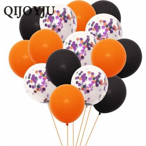 QIJOYJU halloween latex balloons confetti balloon halloween party decoration black orange boo balloons birthday party