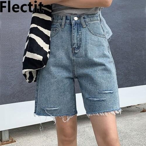 Flectit Womens High Waist Distressed Denim Bermuda Shorts Summer Student Girl Aesthetic Casual Outfits