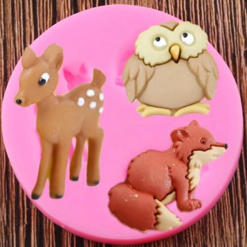 3D Animals Owl Fox Deer Silicone Molds DIY Christmas Fondant Cake Decorating Tools Cookie Baking Chocolate Candy Moulds