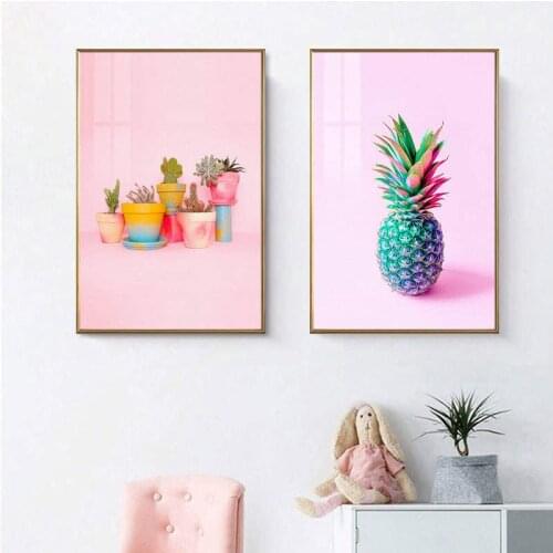 Nordic Plants Flower Poster Pink Pineapple Cactus Wall Art Canvas Painting Modern Fashion Living Room Home Decoration