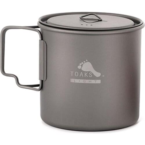 TOAKS Titanium Cup 650ml Outdoor Camping Lightweight Pot Picnic Cookware Pot Bacteriostatic Titanium Pot With Lids POT-650-L