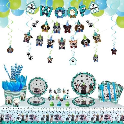 Pet Dog Party Supplies Birthday Party Dog Themed Tableware Party Supplies Set iIncludes Plates, Cutlery And Tablecloth