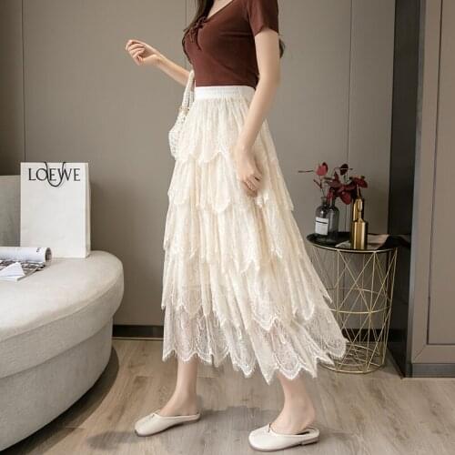 WWENN Maxi Chiffon Skirt Women Fashion 2021 New Korean Elastic High Waist Cake Long Skirts Female Lady Black apricot Bottoms