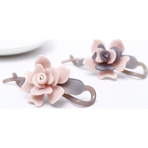 Hot Sale Middle Hair Pins and Clips Korea Pink Flower Hair Barrettes French Acetate Blooming Flower Fashion Hairpins