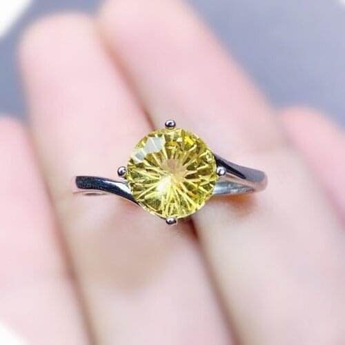 Natural real yellow citrine round simple ring Free shipping 8*8mm 1.8ct gemstone 925 sterling silver Fine jewelry J215280