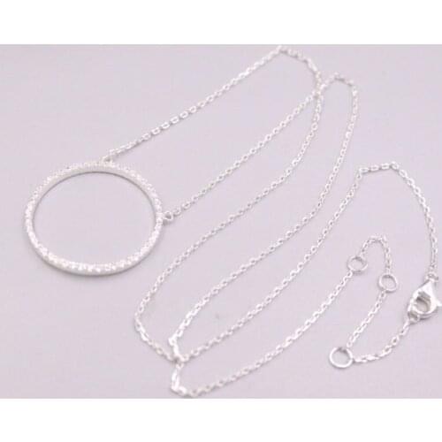 1PCS Real Silver 925 Necklace For Women 2020 Female Girl Gold Plated Big Circle Pendant Cable Sweater Chain 29.5-32inchL