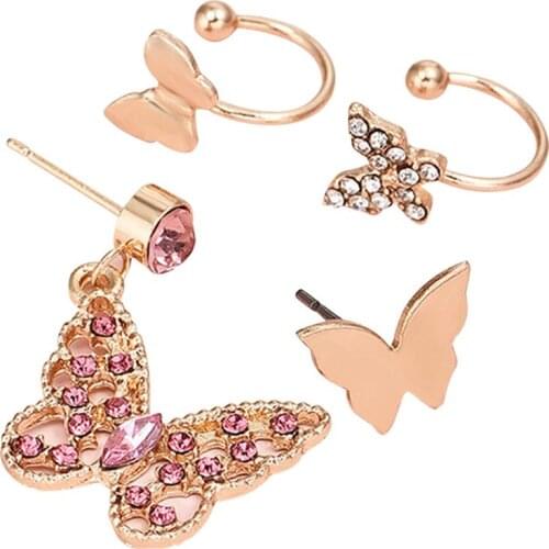 2020 Personality 4PCS Butterfly Earrings Set Fashion Stud Earrings Non Pierced Earrings for Women For Women Jewelry Ear Nail