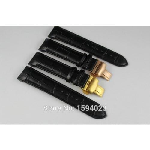22mm (Buckle 20mm) T035407A T035410 High Quality Golden Butterfly Buckle + Black Genuine Leather curved end Watchband belts man