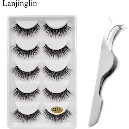 5 Pairs 3D Mink Lashes Soft Natural Long False Eyelashes with Eyelashes Tweezers Makeup Kit Extension Lashes Faux Cils maquiagem