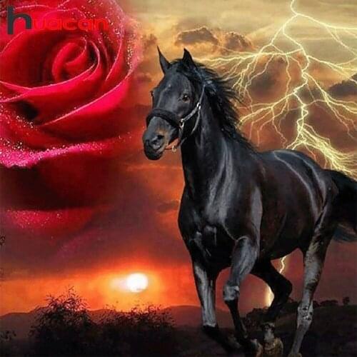 Huacan 5D Diamond Painting Complete Kit Horse Diamond Mosaic Embroidery Rose Animals Picture Of Rhinestones Home Decoration