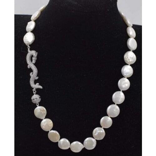 Livraison gratuite nouvelle nature blanc pièce perle d'eau douce 13-14mm collier dargon fermoir 19 pouces perles en gros femme