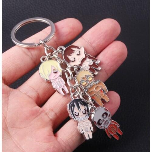 Anime Attack On Titan Levi Ackerman Keychains Shingeki no Kyojin Eren Jaeger Mikasa Ackerman Metal Keyrings Pendant Figure Toys