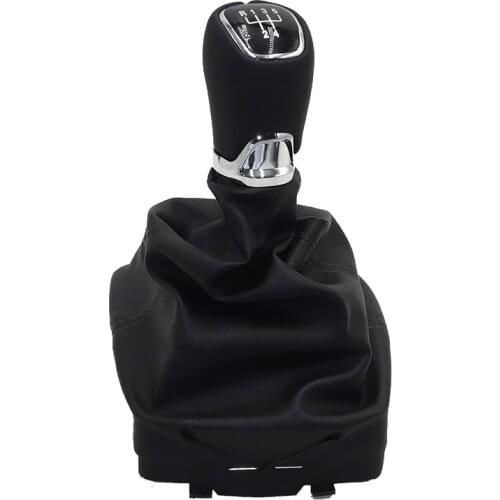 Chrome & Leather Car Shift Gear Knob Lever Gaitor Boot Cover For VW Polo 9N 9N2 2002 2003 2004 2005 2006-2009 Auto Accessories