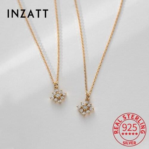 INZATT Real 925 Sterling Silver Zircon Snowflakes Choker 14K Gold Necklace For Fashion Women Cute Fine Jewelry Drop Shipping
