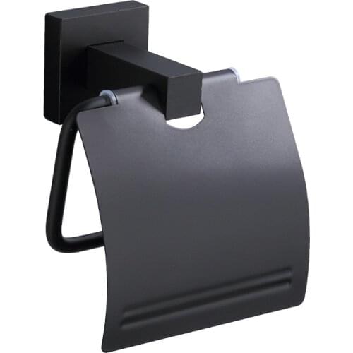 Concise Black Wall Mount Toilet Paper Holder Bathroom Space Aluminum Roll Paper Holders With Cover Bathroom hardware