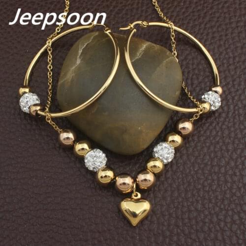 Womens Stainless Steel Jewellery Heart Shaped Necklace Pendants Earring Silver Colors Jewelry Sets For Women SFADKFBC1