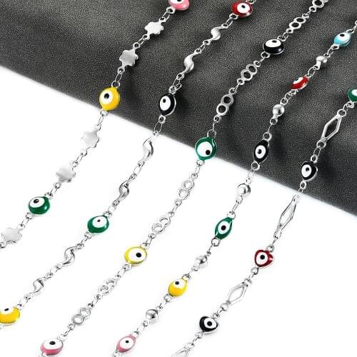 Wide 4/6mm Evil Eye Stainless Steel Enamel Beads Necklace Colorful Chain With Ward off Evil Spirits Jewelry Women Gift