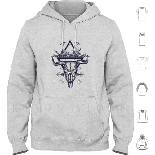 Bull Skull Hoodie Long Sleeve Astronomy Aztec Bison Bison Head Bison Skull Bison Skull Tattoo Boho Bone Buffalo Bull