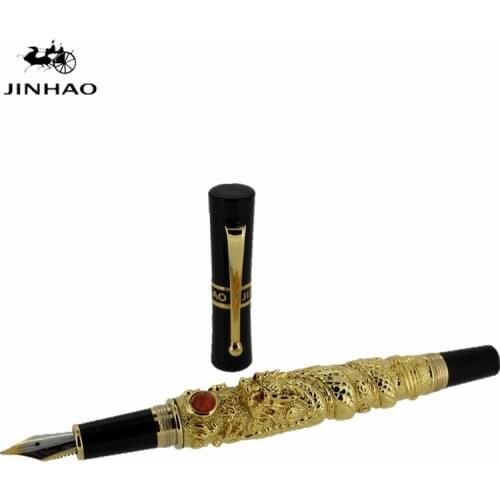 Jinhao 3d ink pen Medium Nib luxury Writing Dragon pen office supplies birthday present Metal Fountain Pen