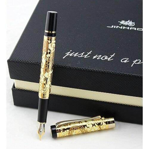 JINHAO 5000 WHITE AND GOLDEN MEDIUM NIB FOUNTAIN PEN DRAGON EMBOSSED