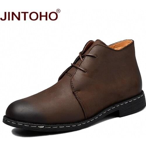 JINTOHO Fashion Genuine Leather Men Boots Winter Men Genuine Leather Shoes Lace Up Ankle Leather Boots Casual Male Winter Boots
