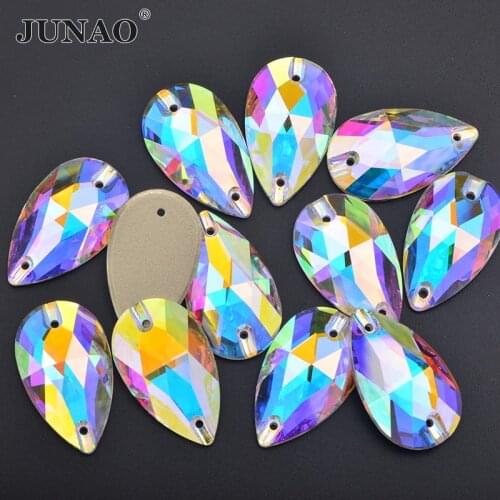 JUNAO 11*18mm 13*22mm Top Quality Sewing Teardrop Glass Rhinestone Flat Back Glass Crystal Stone Sewn Strass Diamond Gems