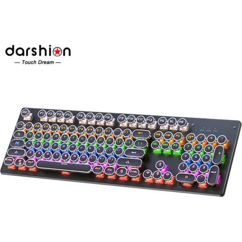 Gaming Mechanical Keyboard Punk Round Retro Keycap Backlit USB Wired Computer Peripherals