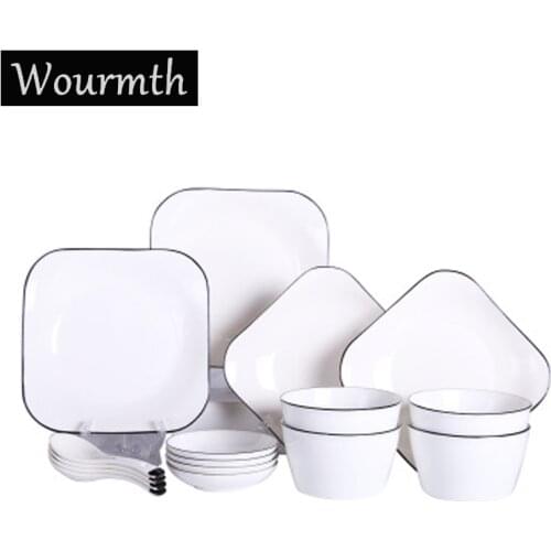 Wourmth Creative Ceramic Tableware 16pcs Hotel Bowl Plate Set Home Breakfast Plate Salad Bowl Japanese Gift Tableware Set