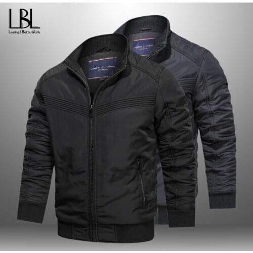 Mens Casual Windbreaker Thick Jackets Coats Male Stand Collar Zipper Long Sleeve Jackets Coats Man Slim Plus Size Coats 2021 New