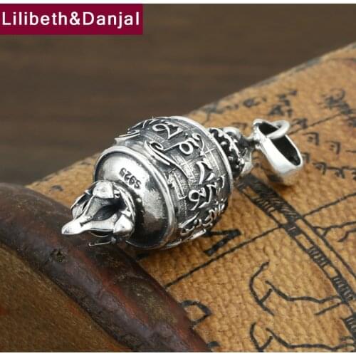 Men Pendant 925 Sterling silver Buddhist Heart Sutra Instruments Necklace Pendant Christmas gift Fine Jewelry FP44