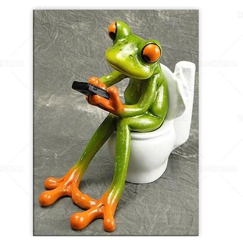 Funny frog Toilet Canvas Painting Cute Posters and prints Cuadros Wall Art Picture home decoration картины для интерьера