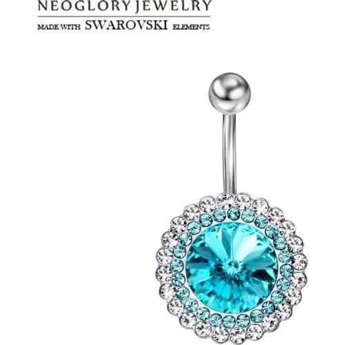 Neoglory Austria Crystal & Czech Rhinestone Navel & Bell Button Rings Round Design Body Jewelry Medical Steel Trendy Summer
