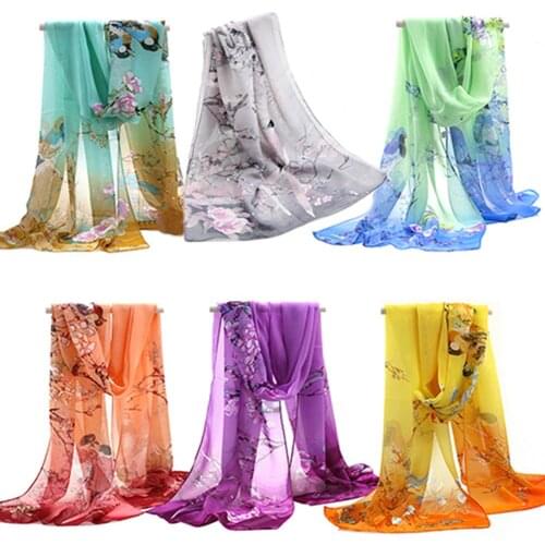 New Arrival India Bohemian Beach Flowers Printed Chiffon Scarf Long Scarves For Women Wrap Shawl Stole Scarf