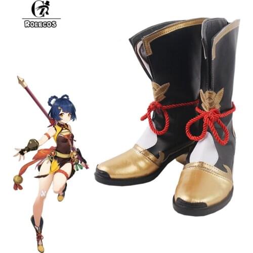 ROLECOS Genshin Impact Xiangling Cosplay Shoes Game Genshin Impact Xiangling Cosplay Shoes Women Black Boots Shoes High Heels