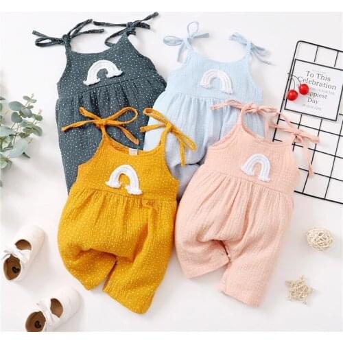 Cute Summer New Cartoon Baby Girls Boys Rompers Clothes Toddler Infant Rainbow Dots Print Cotton Linen Jumpsuits Overalls