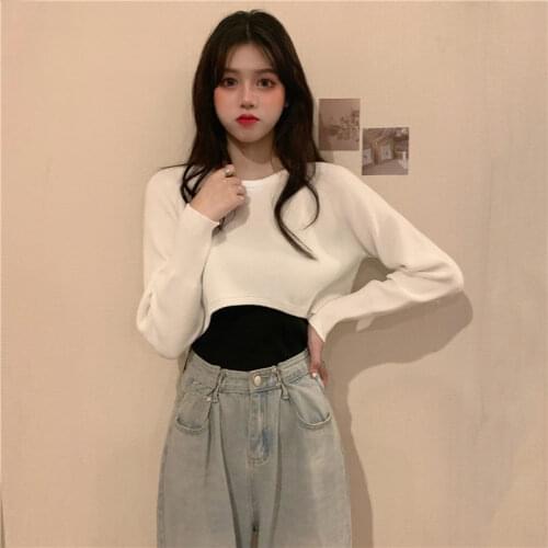 Cropped High Waist Bare Midriff New Fashion Girl Spring Autumn Knitted Pullovers Slim Short Sweater Women Clothes