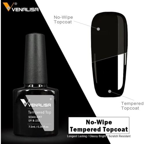 Tempered Glass Nail Topcoat VENALISA Nail Art Manicure Super Glossy No Wipe Reinforce Cover UV Gel Polish Toughened Hard Top Gel