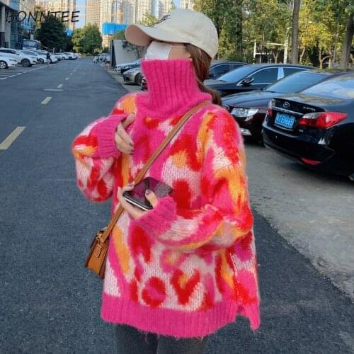 Turtleneck Sweaters Women Loose Warm Korean Style Fashionable Soft Leisure Tie-dyed Clothing Simple Autumn Knitting Long Sleeve